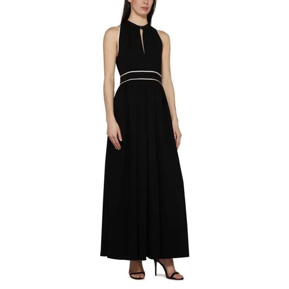 Max Mara Women's Black Contrast Trim Crepe Halter Once Maxi Dress Size 10 NWOT - Picture 1 of 12